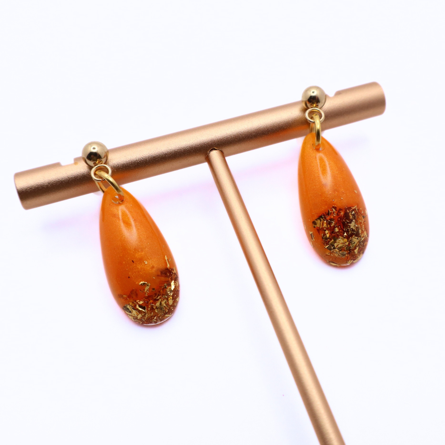 Orange and Gold Resin Earrings - Mango Sorbet