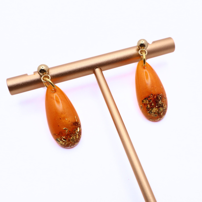 Orange and Gold Resin Earrings - Mango Sorbet