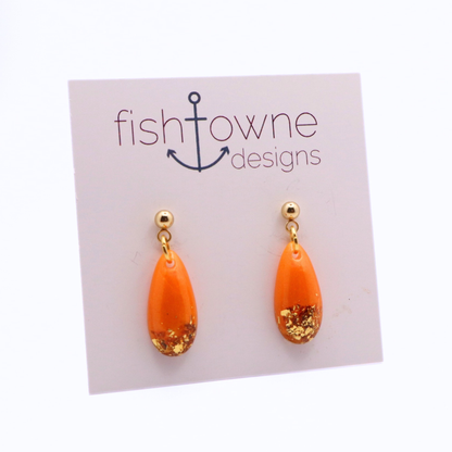 Orange and Gold Resin Earrings - Mango Sorbet