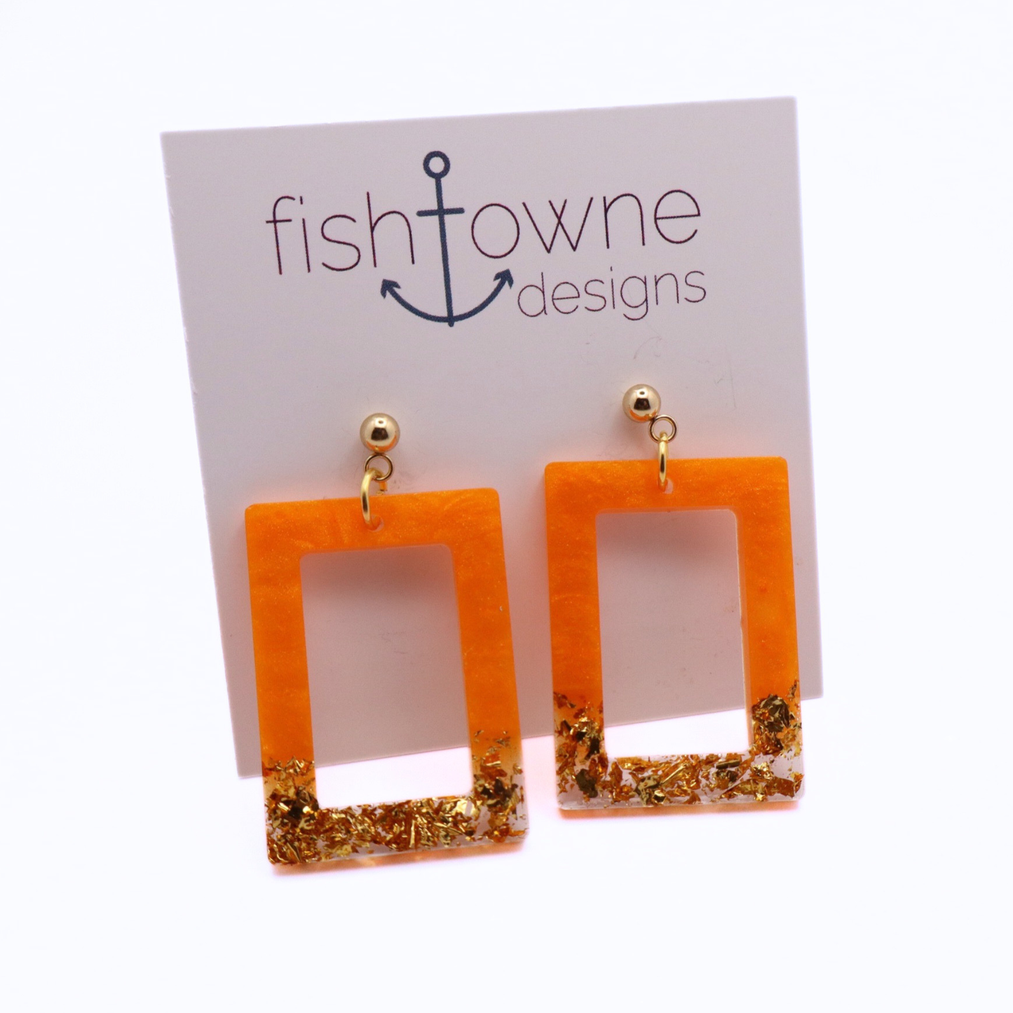 Orange and Gold Resin Earrings - Mango Sorbet