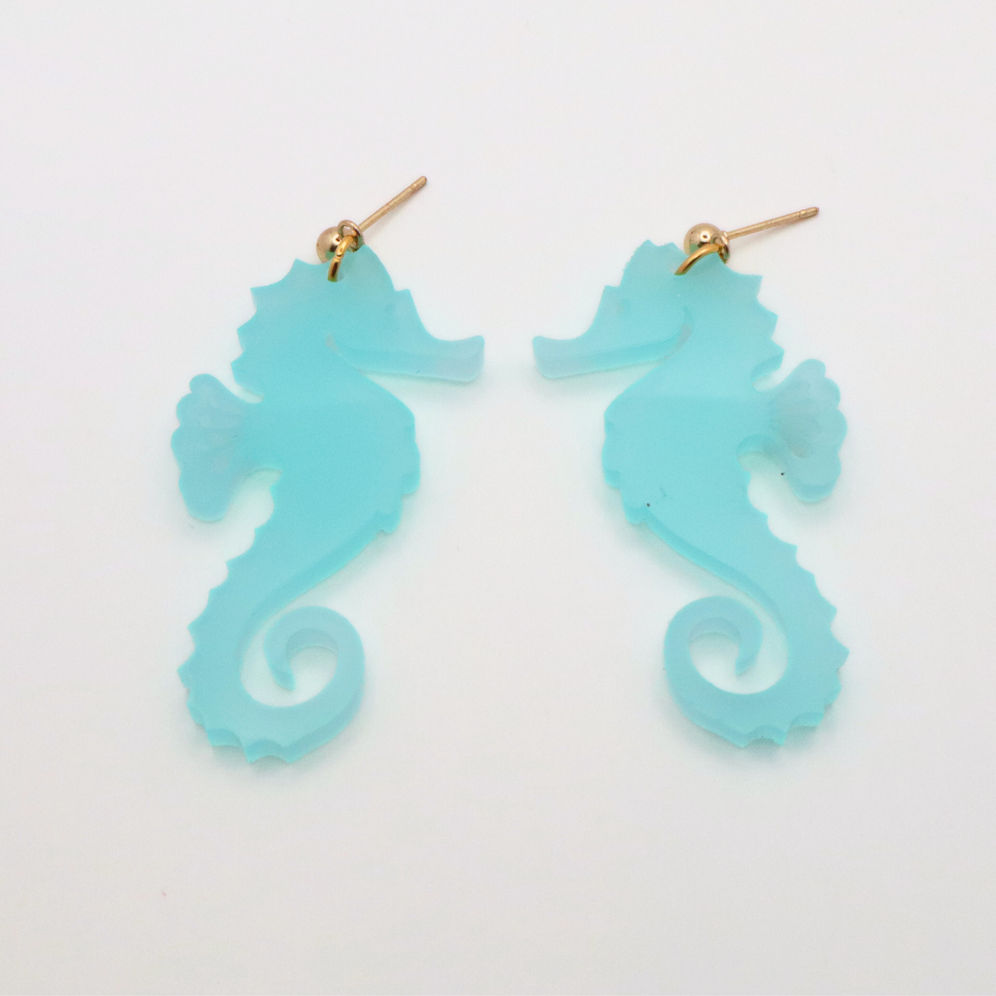 Aqua Acrylic Seahorse Earrings – Coastal Summer Jewelry