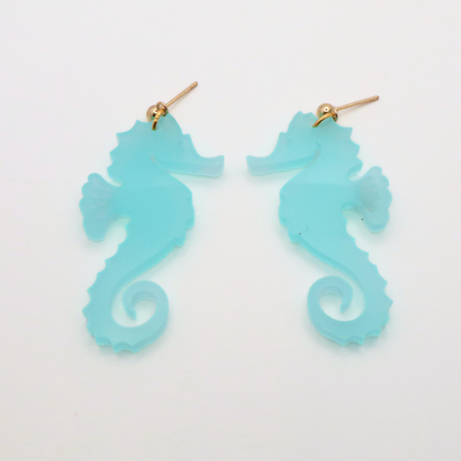 Aqua Acrylic Seahorse Earrings – Coastal Summer Jewelry
