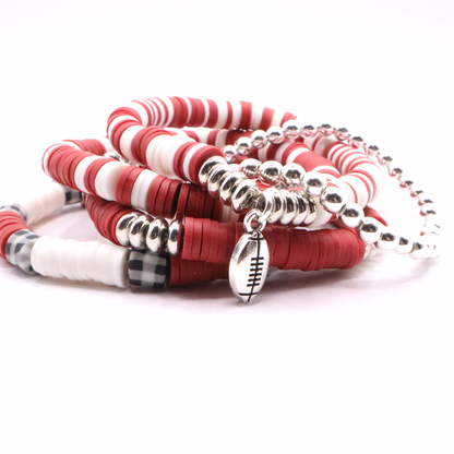 Crimson & Houndstooth Game Day Clay Bead Bracelet Stack