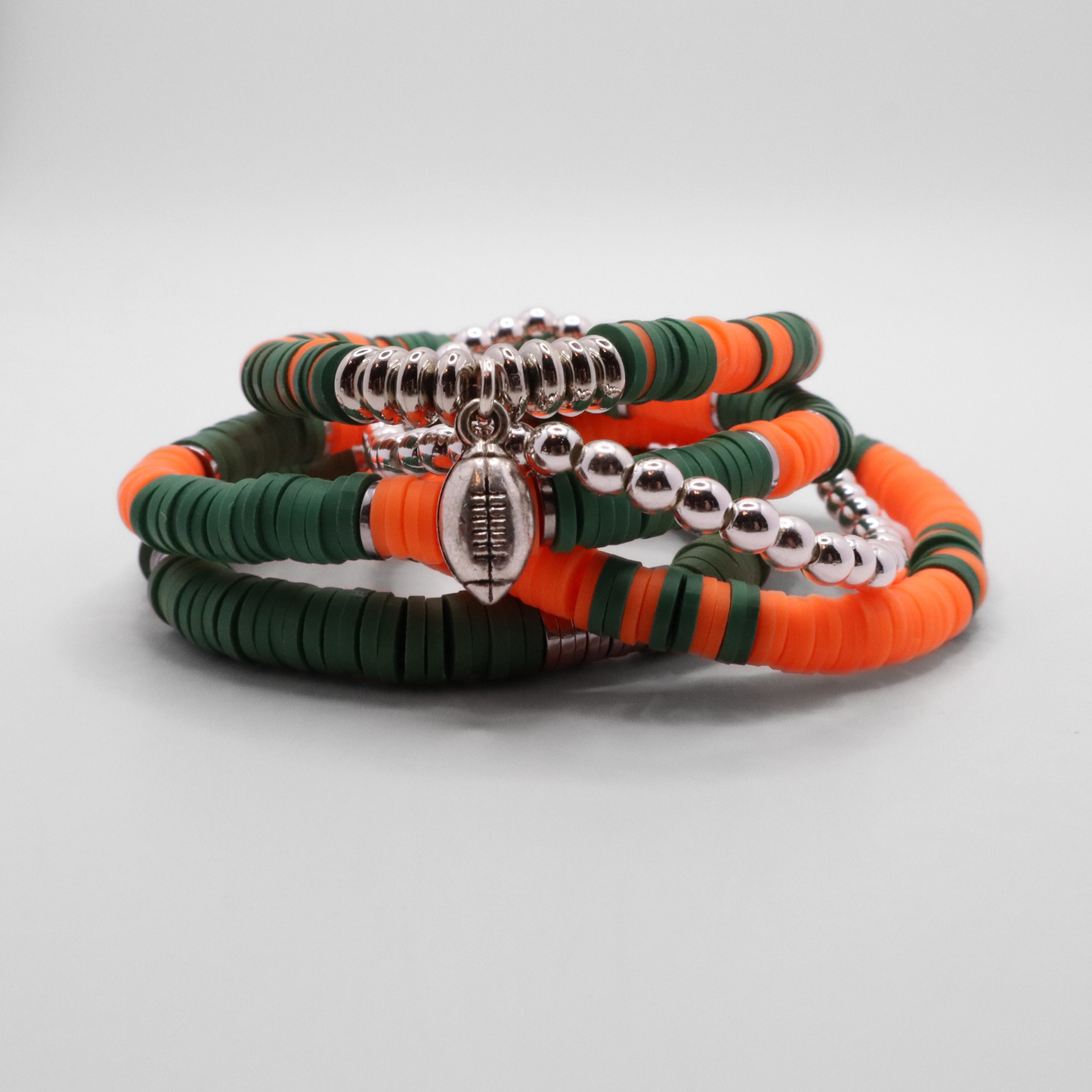 Orange & Green Game Day Clay Bead Bracelet Stack