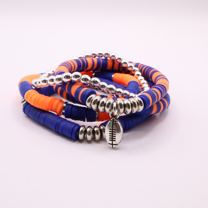 Orange & Blue Game Day Clay Bead Bracelet Stack