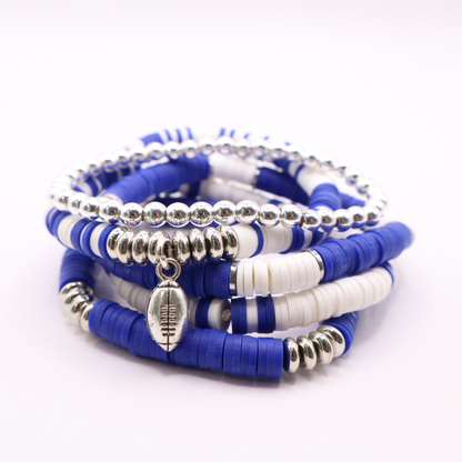 Royal Blue & White Game Day Clay Bead Bracelet Stack