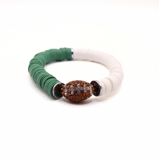 Green and White Game Day Football Bracelet
