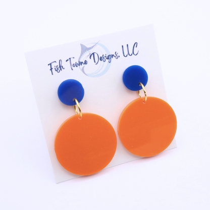 Orange and Blue Acrylic Game Day Earrings
