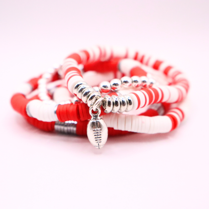 Red & White Game Day Clay Bead Bracelet Stack