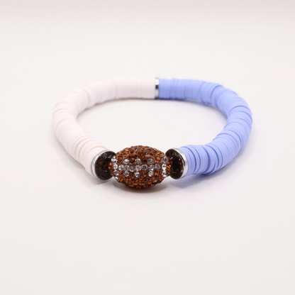 Light Blue and White Game Day Football Bracelet