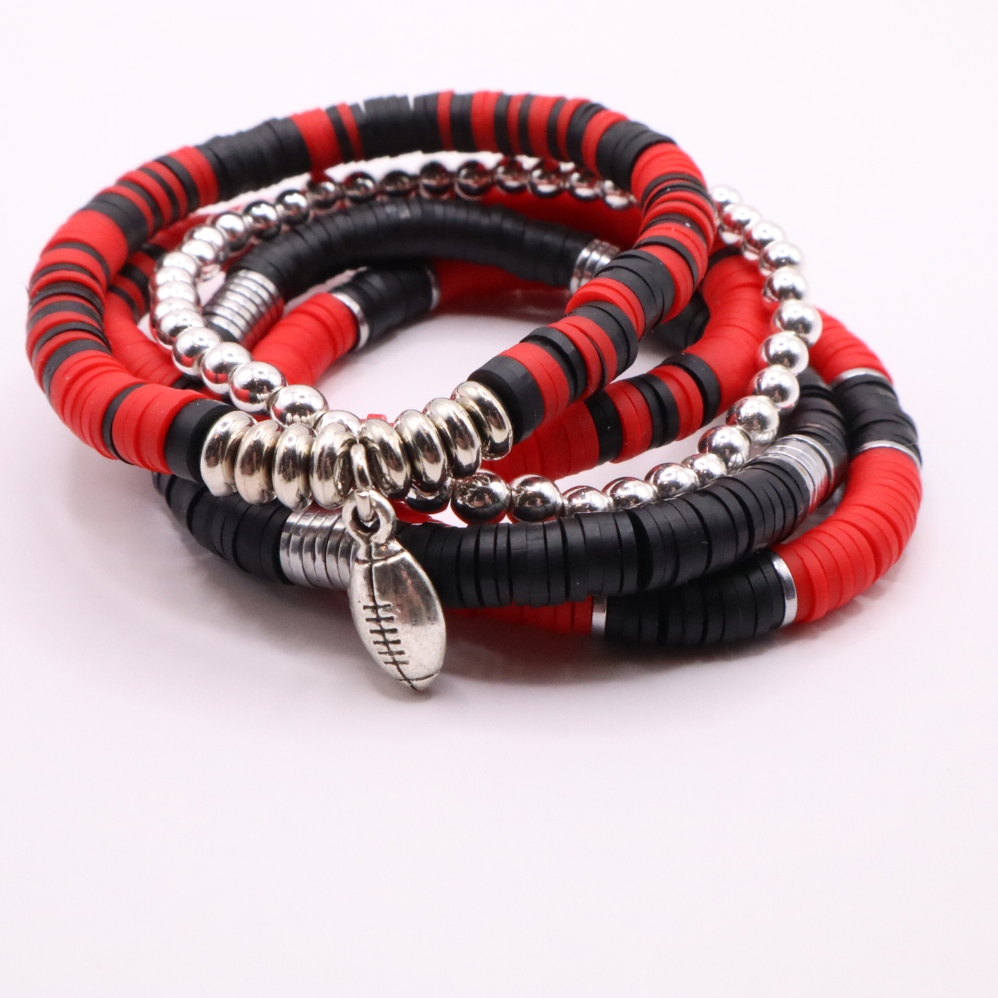 Red & Black Game Day Clay Bead Bracelet Stack