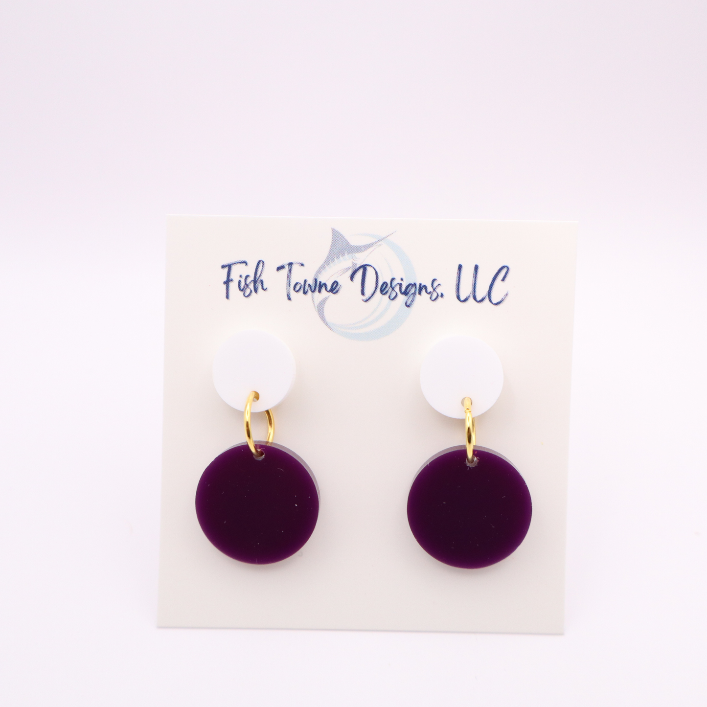 Purple and White Acrylic Game Day Earrings