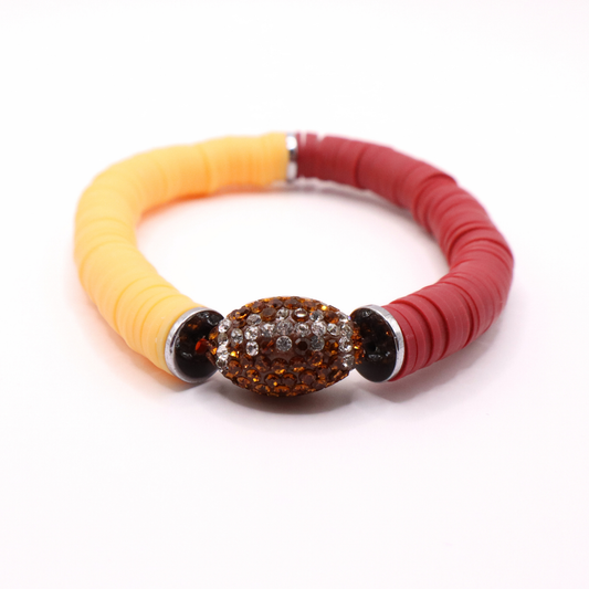 Burgundy and Gold Game Day Football Bracelet