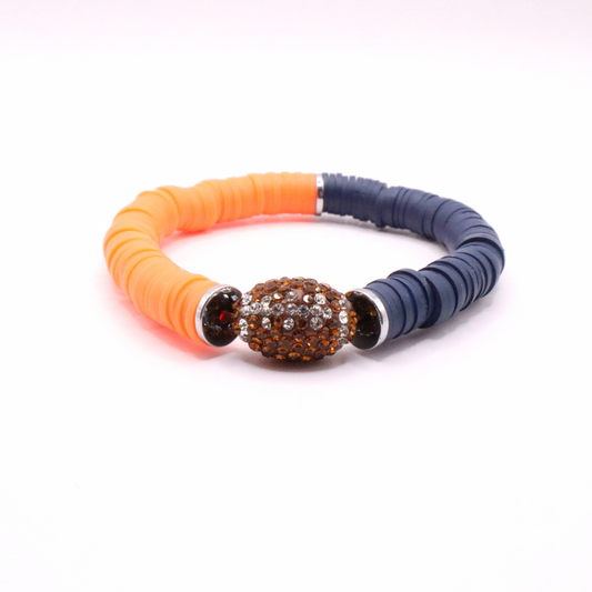 Navy Blue and Orange Game Day Football Bracelet