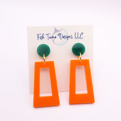 Orange and Green Acrylic Game Day Earrings