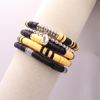 Black & Gold Game Day Clay Bead Bracelet Stack