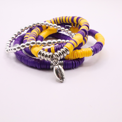 Purple & Gold Game Day Clay Bead Bracelet Stack