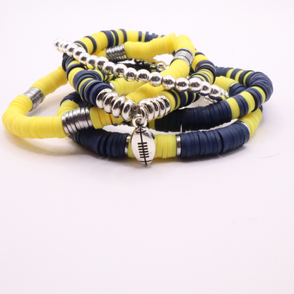 Navy Blue & Yellow Game Day Clay Bead Bracelet Stack