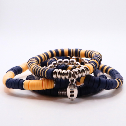 Navy & Gold Game Day Clay Bead Bracelet Stack