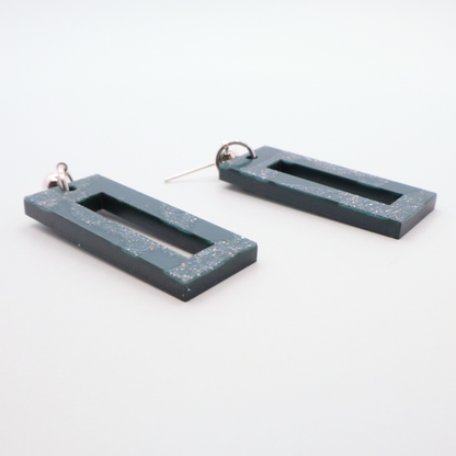 Teal Glitter Geometric Earrings | Modern Statement Jewelry