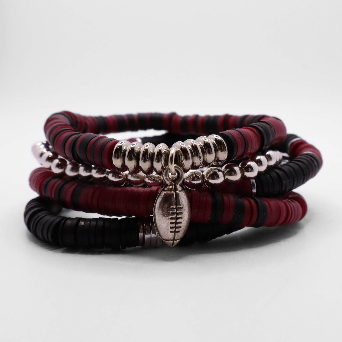 Maroon & Black Game Day Clay Bead Bracelet Stack