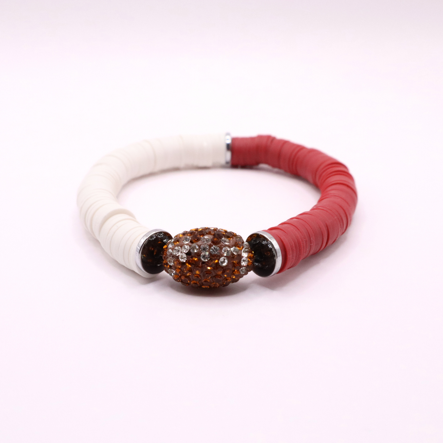 Crimson and White Game Day Football Bracelet