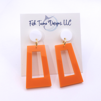 Orange and White Acrylic Game Day Earrings