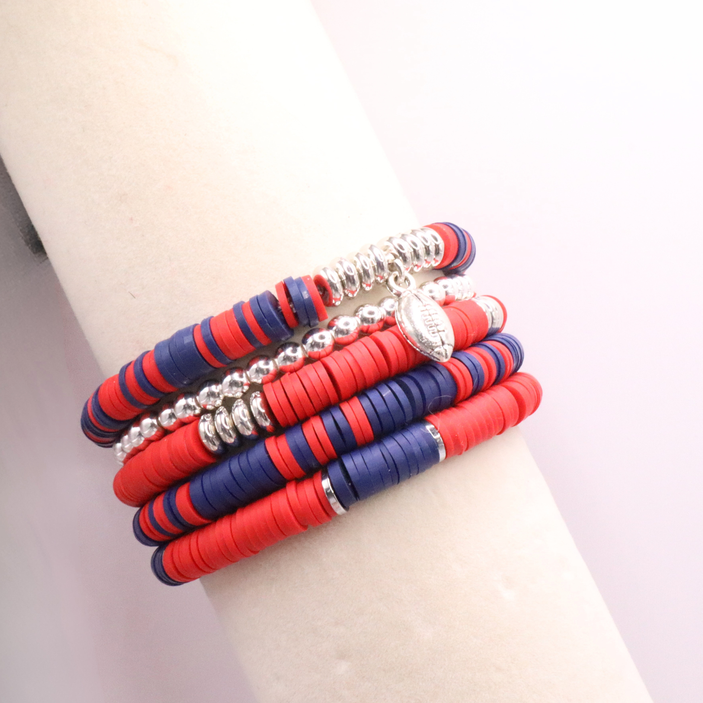 Red & Navy Blue Game Day Clay Bead Bracelet Stack