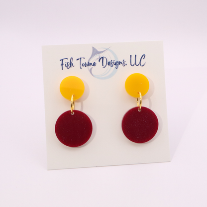 Burgundy and Gold Acrylic Game Day Earrings