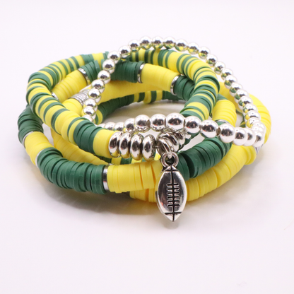 Green & Yellow Game Day Clay Bead Bracelet Stack