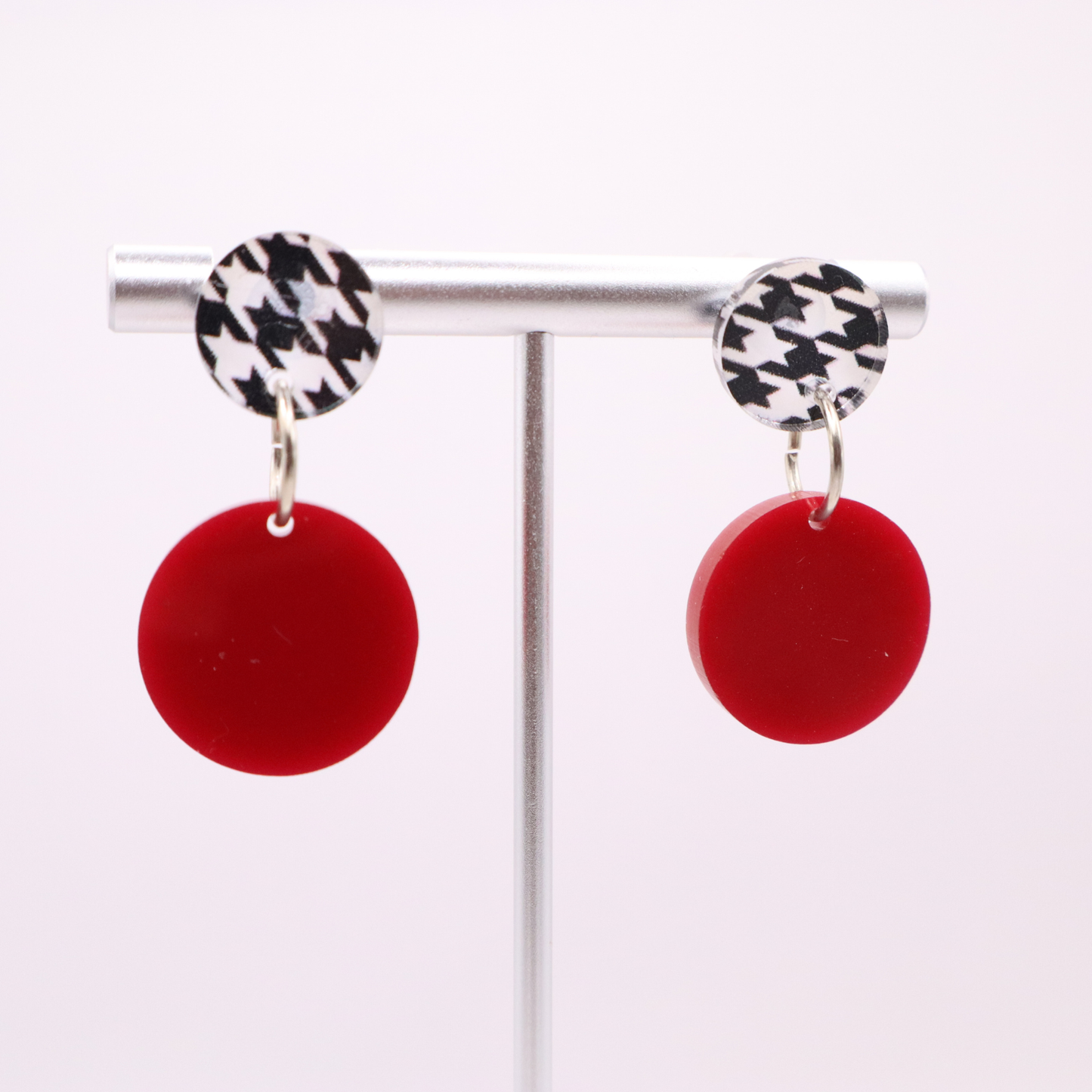 Crimson and Houndstooth Acrylic Game Day Earrings