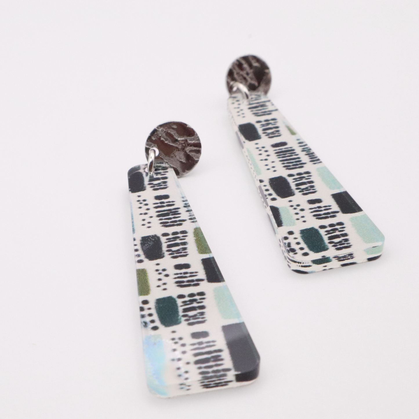 Abstract Acrylic Dangle Earrings – Black, Sage & Blue Statement Drops