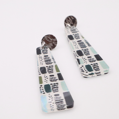 Abstract Acrylic Dangle Earrings – Black, Sage & Blue Statement Drops