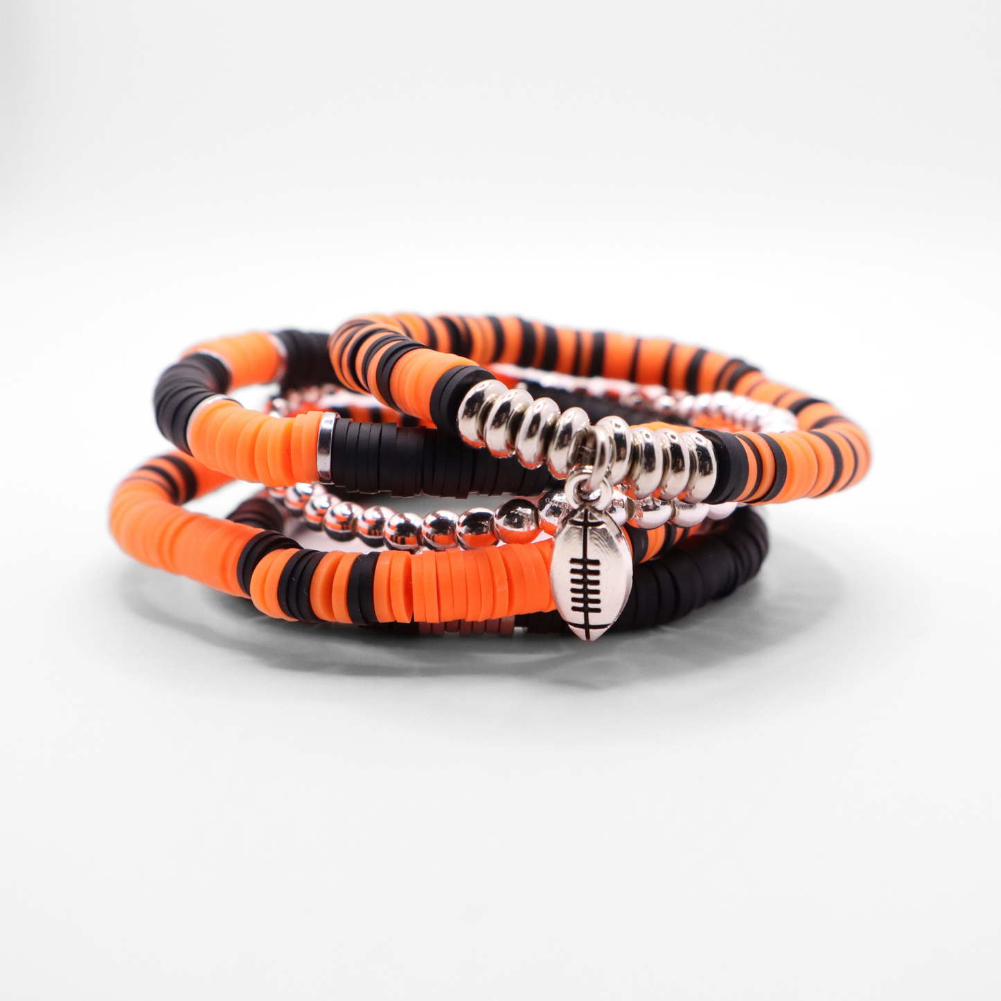 Orange & Black Game Day Clay Bead Bracelet Stack