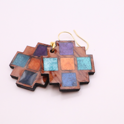 Wood and Resin Geometric Earrings