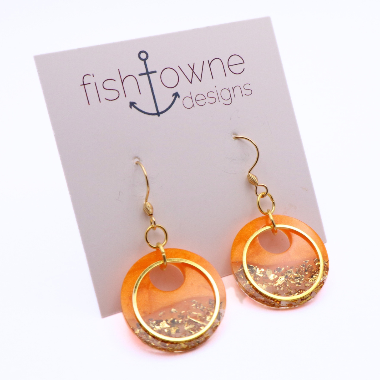Orange and Gold Resin Earrings - Mango Sorbet