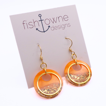 Orange and Gold Resin Earrings - Mango Sorbet
