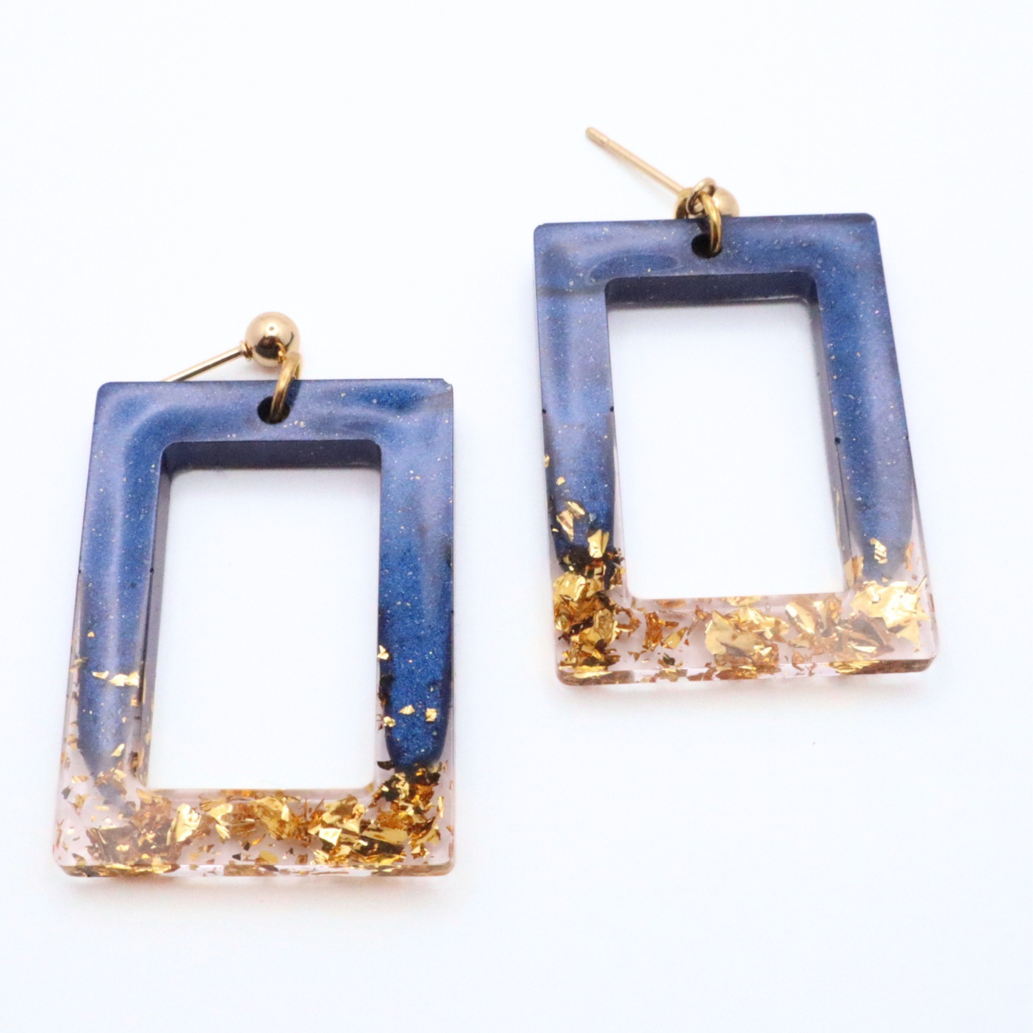 Navy Blue and Gold Resin Earrings - Midnight Lagoon