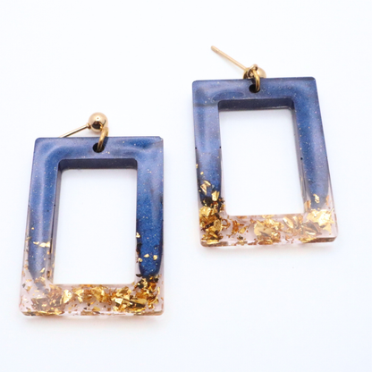 Navy Blue and Gold Resin Earrings - Midnight Lagoon