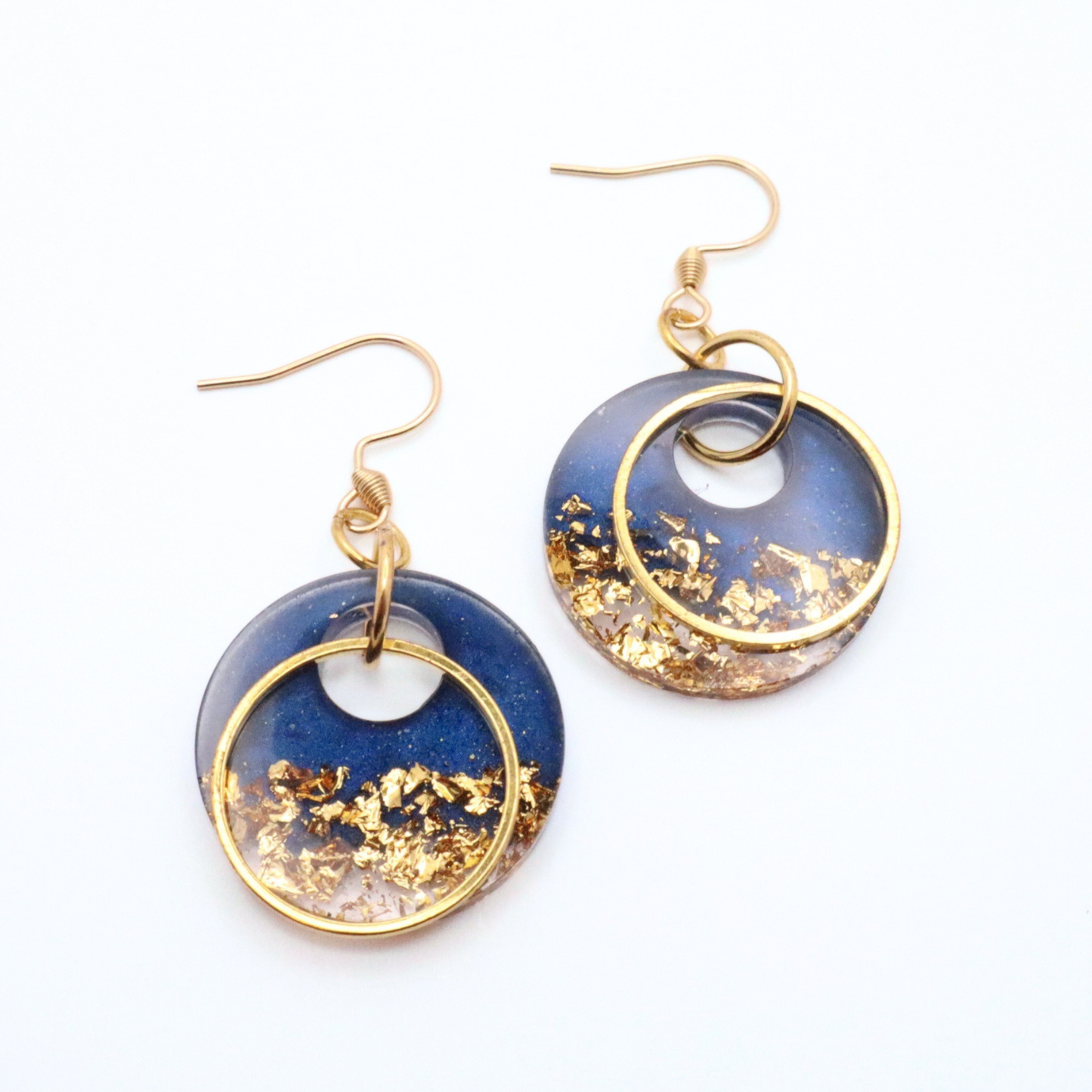 Navy Blue and Gold Resin Earrings - Midnight Lagoon