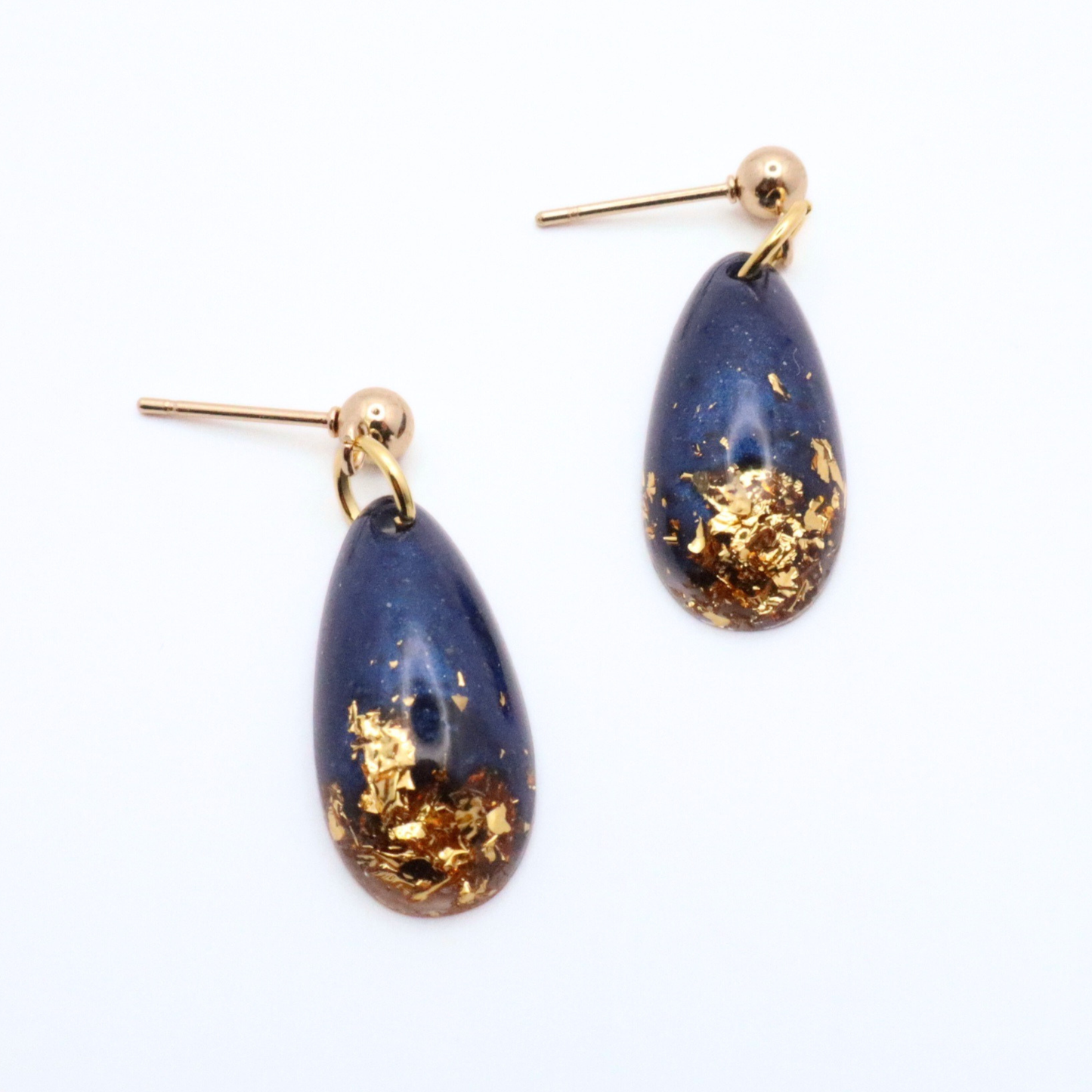Navy Blue and Gold Resin Earrings - Midnight Lagoon