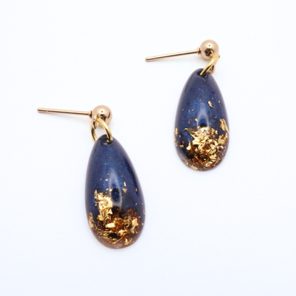Navy Blue and Gold Resin Earrings - Midnight Lagoon