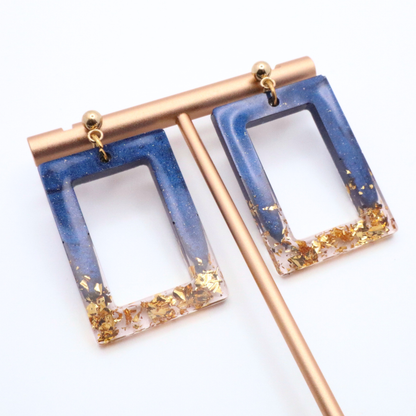 Navy Blue and Gold Resin Earrings - Midnight Lagoon