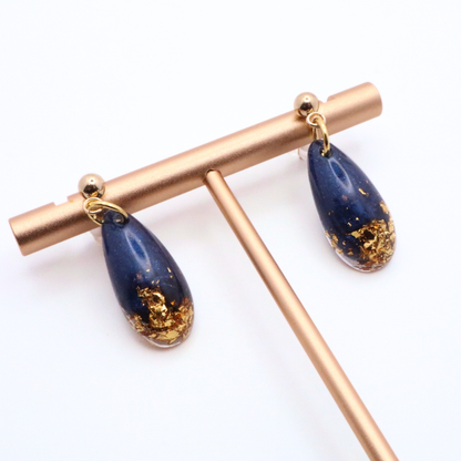 Navy Blue and Gold Resin Earrings - Midnight Lagoon