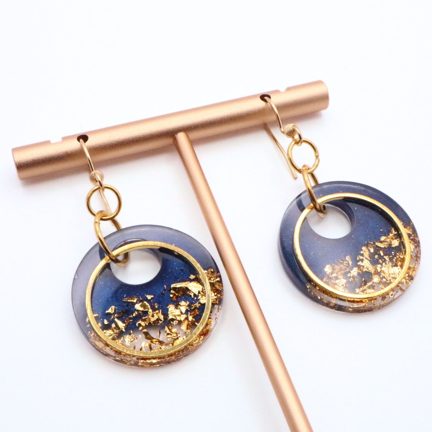 Navy Blue and Gold Resin Earrings - Midnight Lagoon