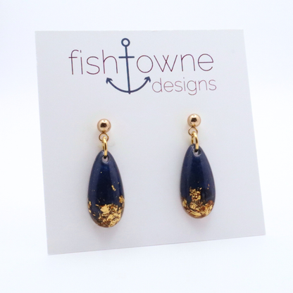 Navy Blue and Gold Resin Earrings - Midnight Lagoon