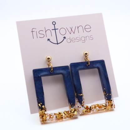 Navy Blue and Gold Resin Earrings - Midnight Lagoon