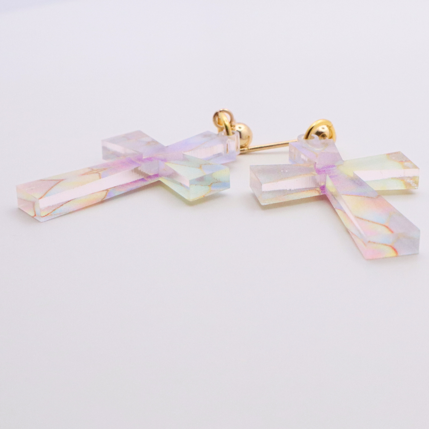 Iridescent Acrylic Cross Earrings | Faith-Inspired Jewelry | Lightweight and Stylish
