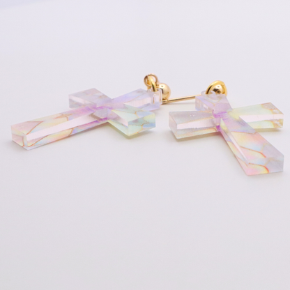 Iridescent Acrylic Cross Earrings | Faith-Inspired Jewelry | Lightweight and Stylish