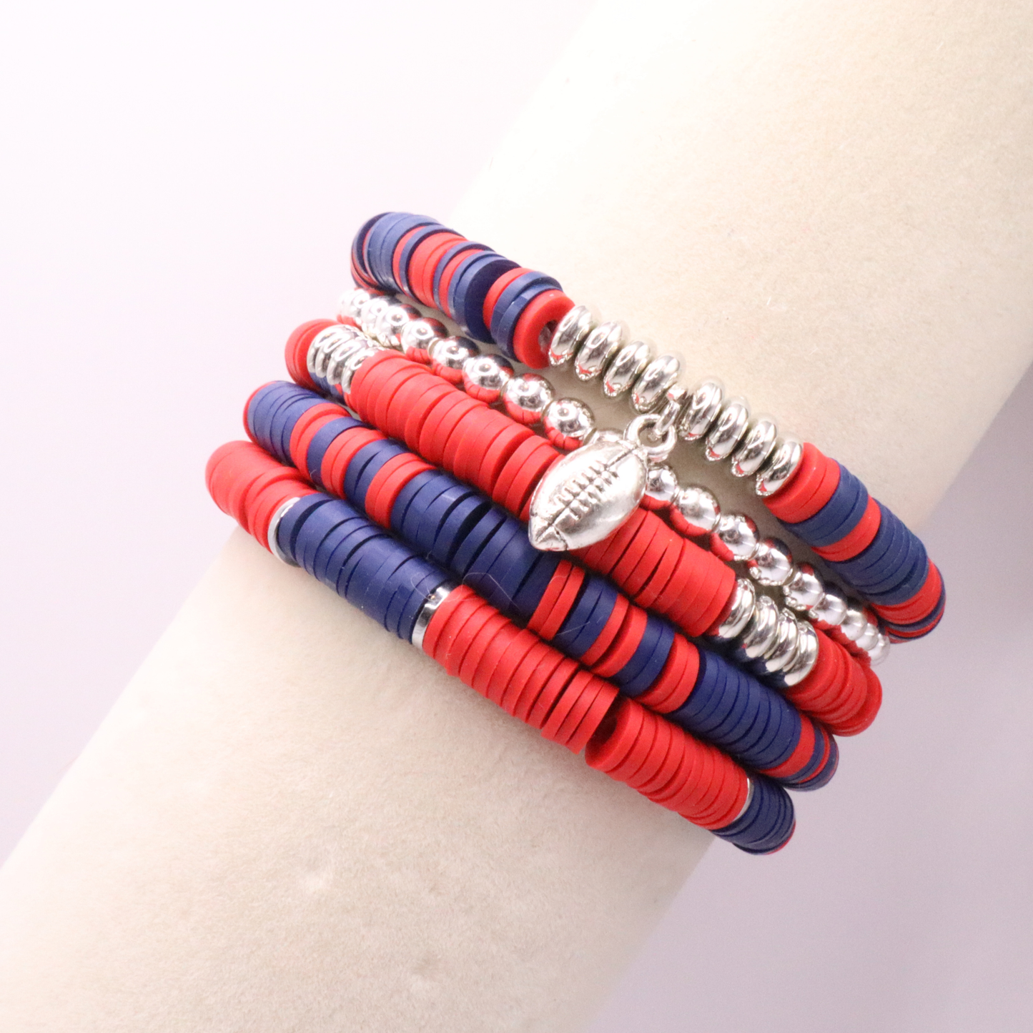 Red & Navy Blue Game Day Clay Bead Bracelet Stack